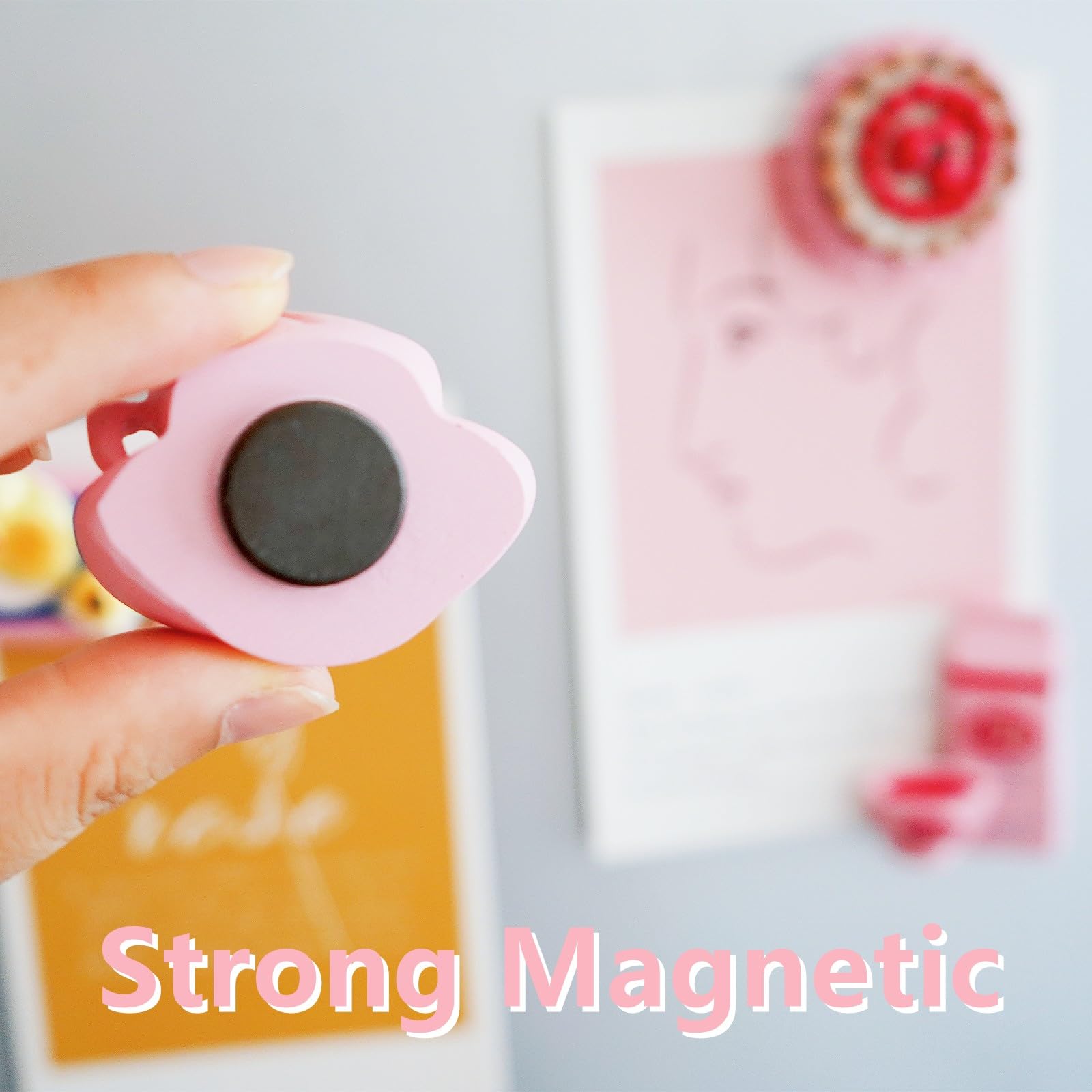Cute Pink Aesthetics Kitchen Refrigerator Magnets â€?Strong Magnetic Hand-Painted Decor, Eco-Resin Magnets for Fridge