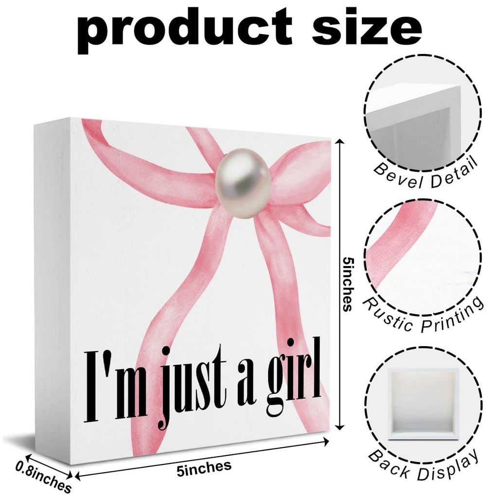 Pink Bow Coquette Room Decor - Wooden Box Sign Desk Decor