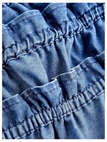 Women's Denim Tops Bow Tie Front Spaghetti Strap Camisole Tiered Ruffle Frill Trim Y2k Tank