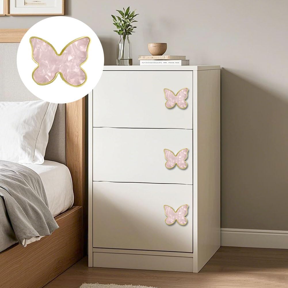 Butterfly 6 pcs Shape Knobs Handle Gold Cabinet Knobs Decoration Door Handle Single Hole Handles Cabinet Drawer Dresser Kitchen Wardrobe Furniture Hardware Pulls