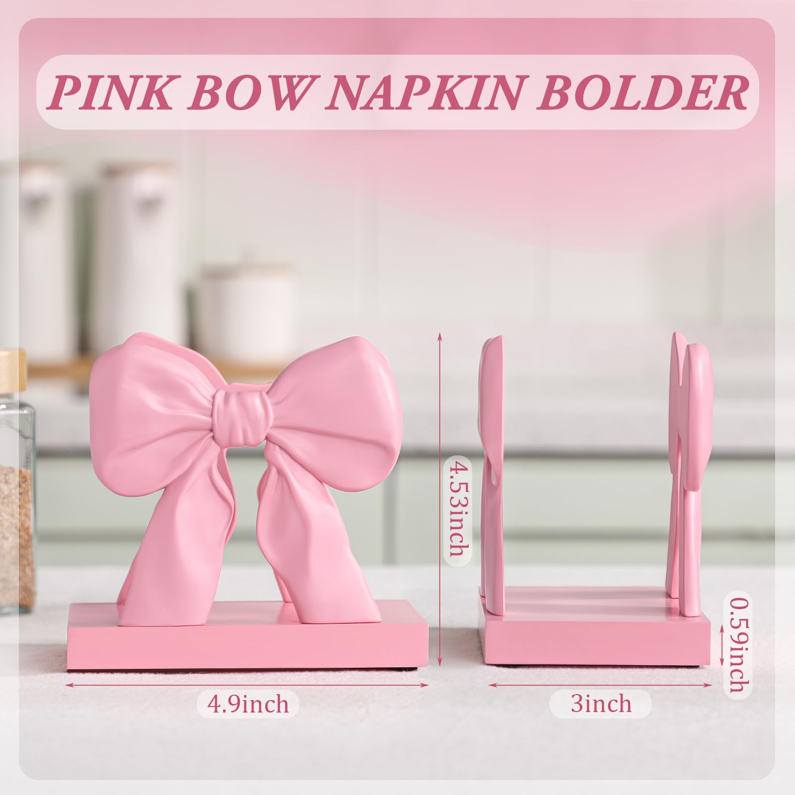 Pink Bow Napkin Holder Cute Kitchen Napkin Holder for Table Standing Paper Storage