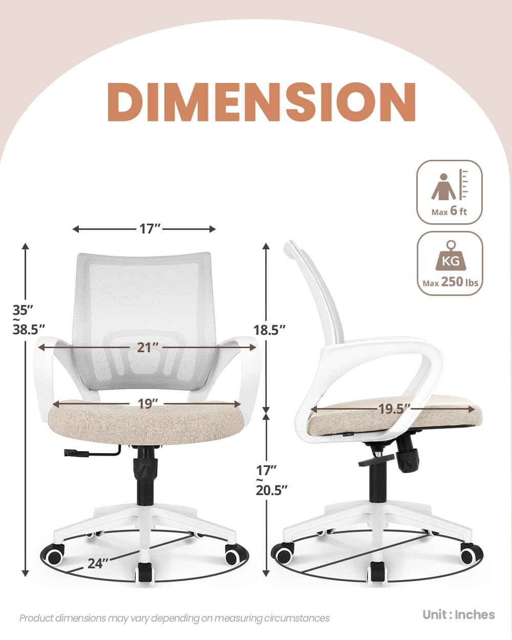 Office Desk Computer Chair Ergonomic Mesh Gaming Mid Back Seat with Comfy Lumbar Support Adjustable Height Swivel