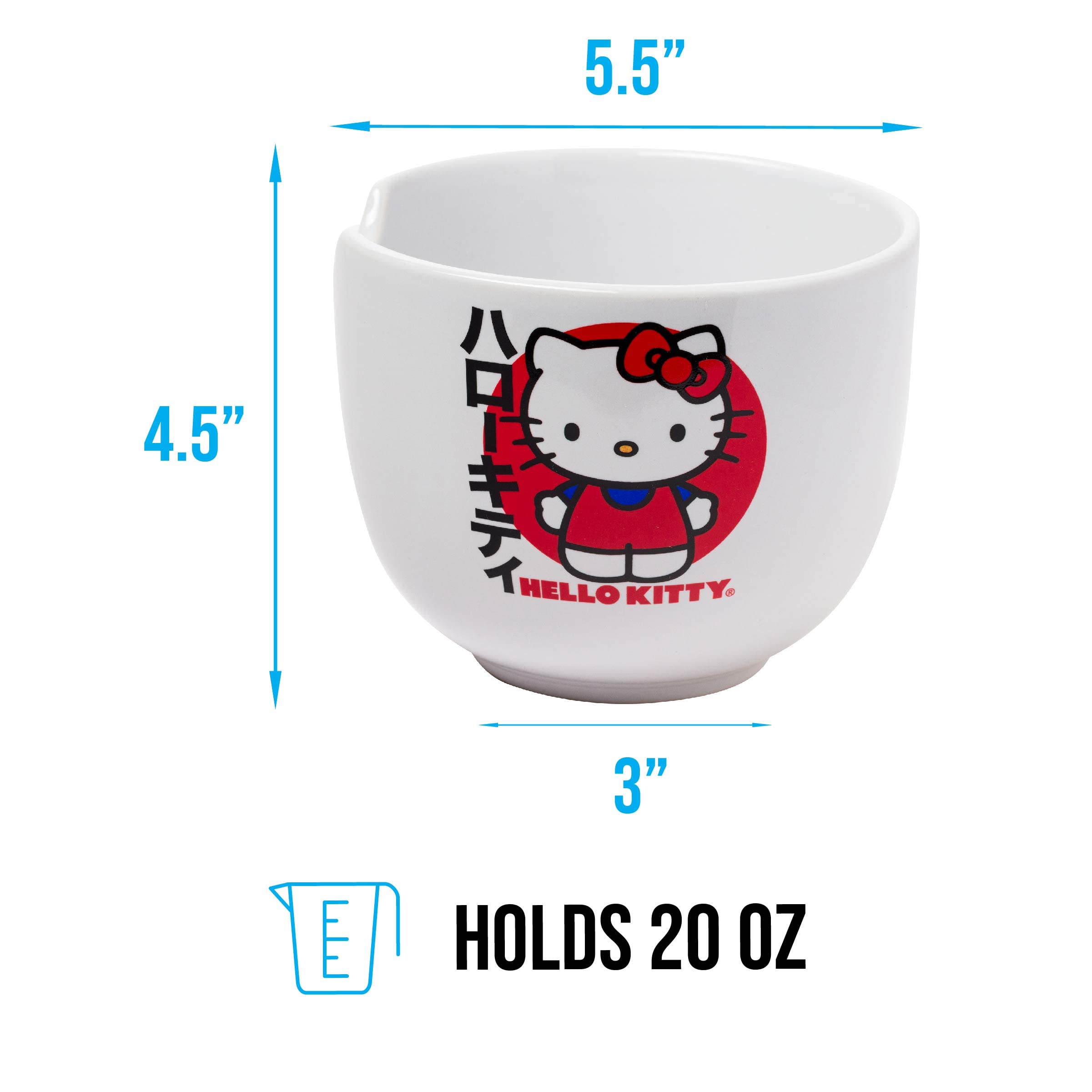 Ceramic Sanrio Hello Kitty Ramen Noodle Rice Bowl with Chopsticks, Microwave Safe