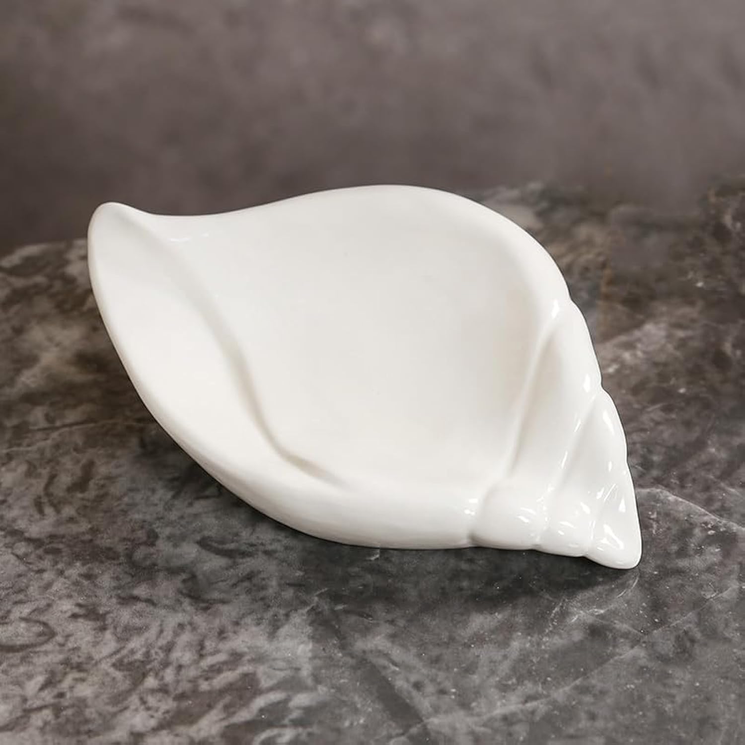 Sea-Shell Soap Holder, Ceramic Soap Tray with Self Draining, Soap Tray for Sink Washroom Bathroom Shower, Small Cute and Elegant Holder with Glaze