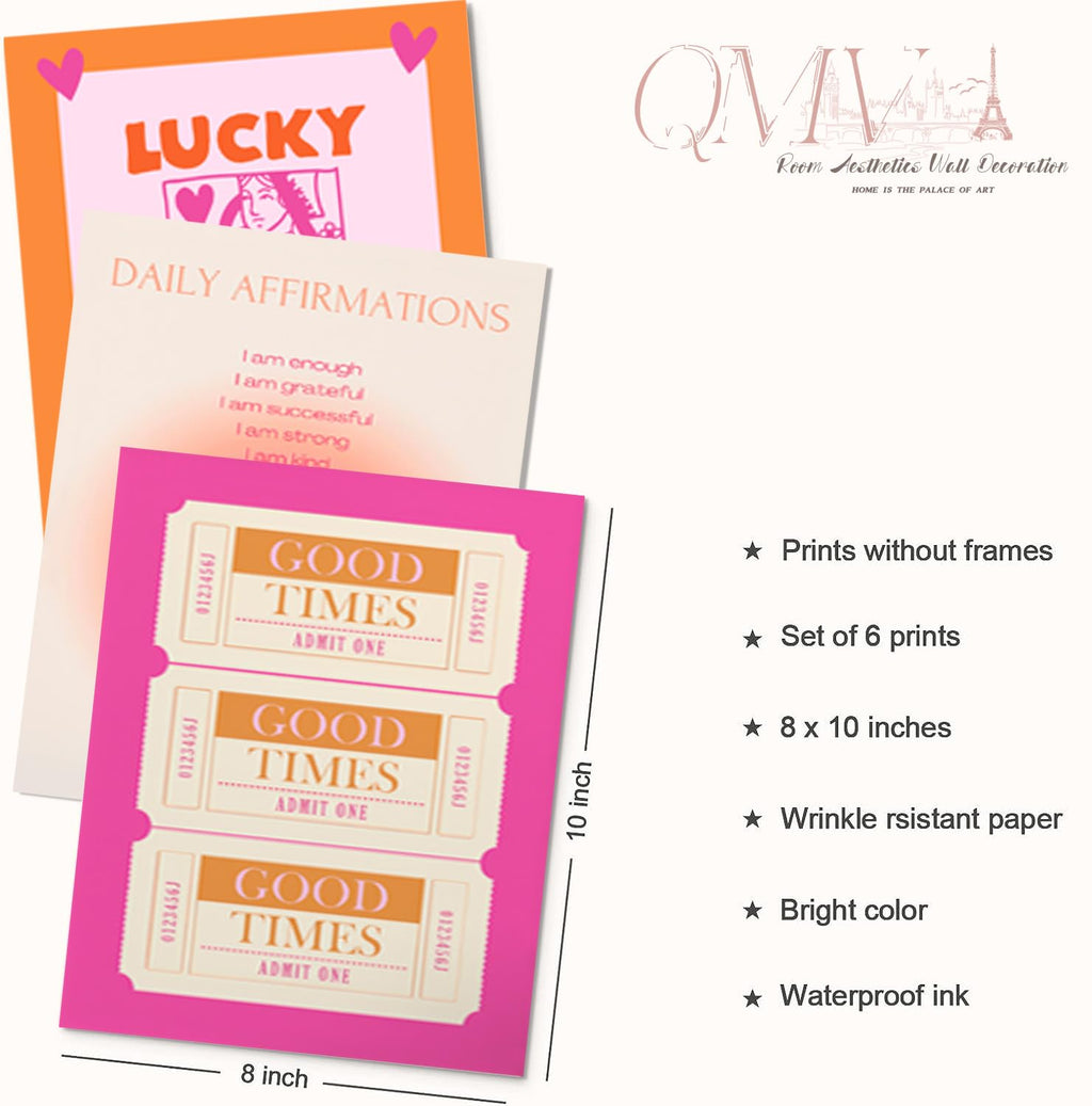 Pink and Orange Preppy Wall Art Queen Poker Halo Angel Digital Poster Tiger Heart You Look Good Yk2 Print Fashion Preppy Canvas Unframed Size: 8x10 inches 6 Pieces