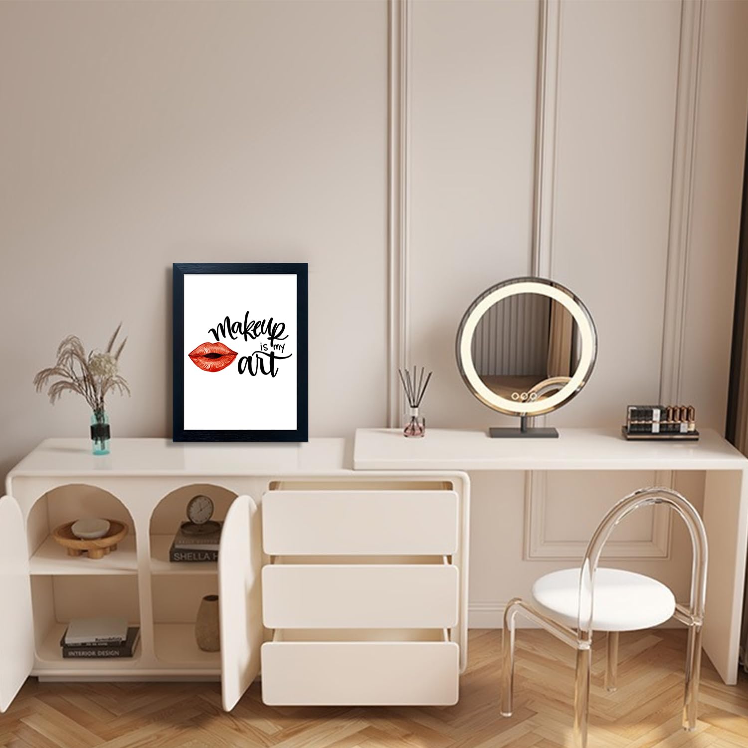 Pink Makeup Room Wall Art Fashion Canvas Wall Art Beauty Room Decor Art Pink Lips Canvas Artwork Trendy Girly Wall Art Women Bedroom Bathroom Decor Print