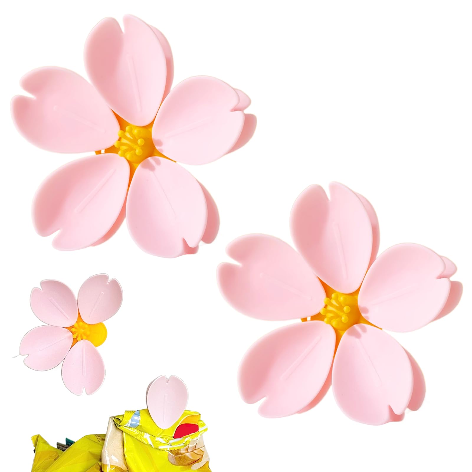 Cherry Blossom Magnetic Snack Sealing Clip, Reusable Chip Bag Clips, Grip Sticks Food Clips for Bags, Kitchen Decor Bag Sealers
