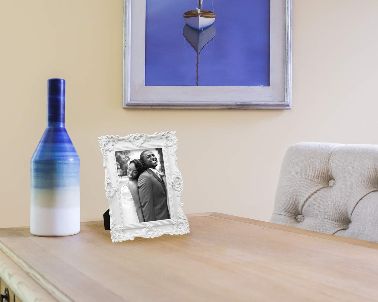 Resin Picture Frame â€?Handcrafted Floral Design with Easel for Tabletop and Wall Display