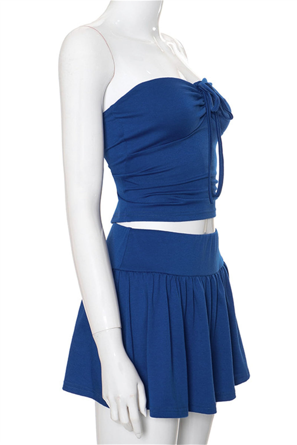 Women Sexy Summer 2 Piece Sets Drawstring Ruched Crop Tube Top Low Rise Ruffle Mini Skirts Sets Y2k Outfits