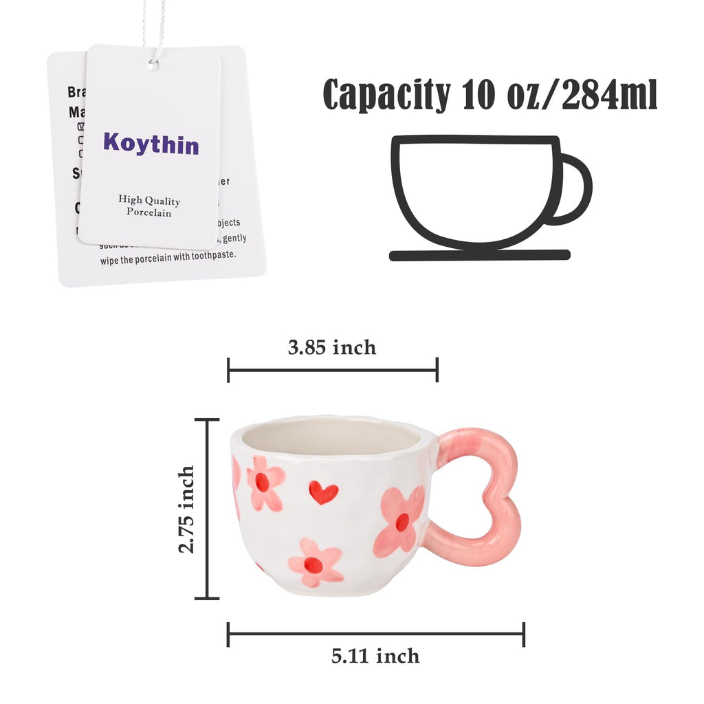 Ribbon Bow Ceramic Mug, Cute Creative Heart Handle Mug Design, 10.5 oz/300 ml