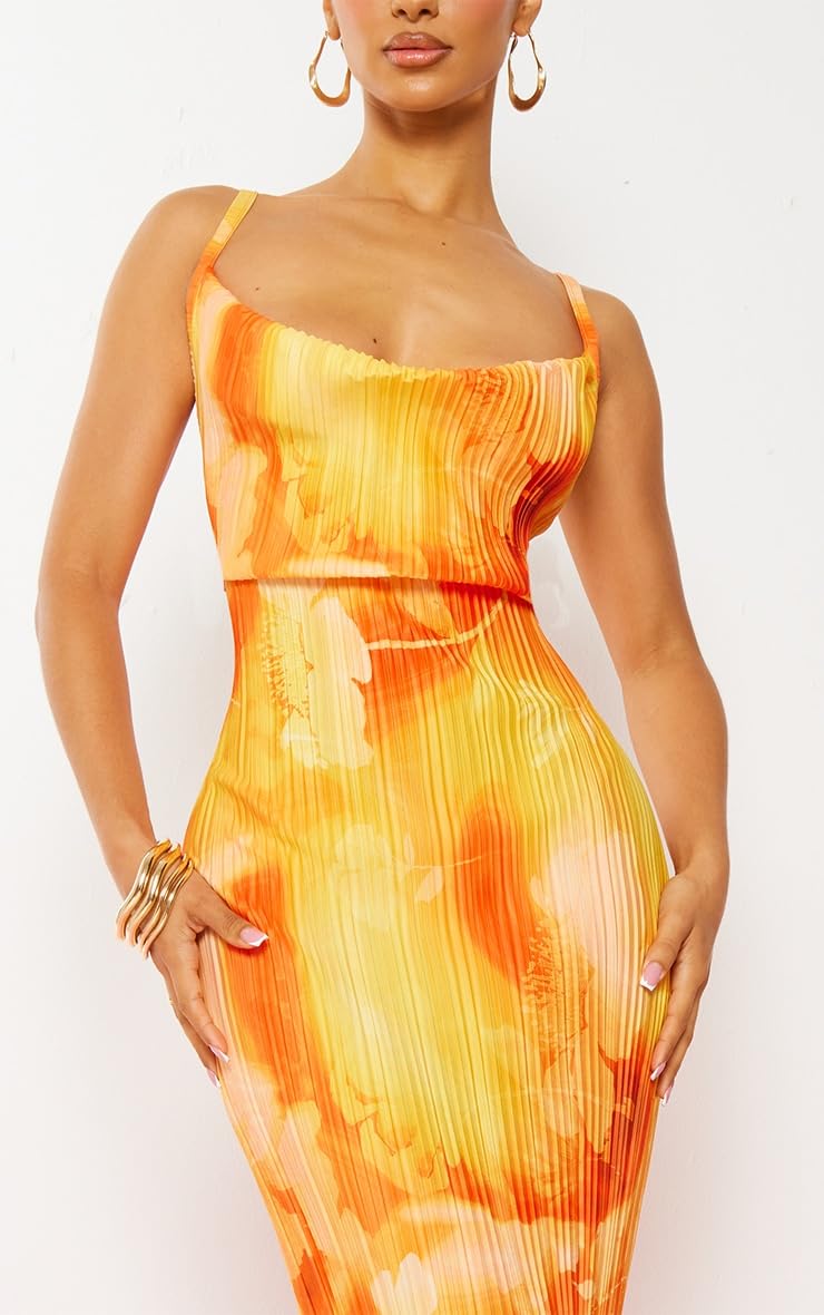 Women's Cowl Neck Dress Sexy Strap Shoulder Pleated Maxi Dress