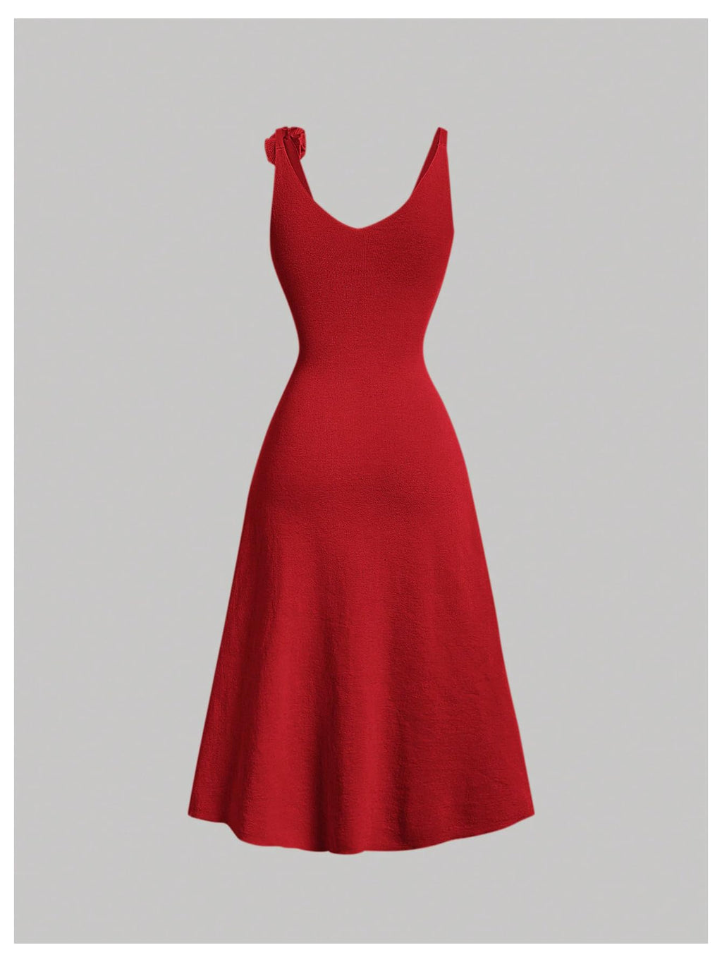 Women's 3D Flower Backless Sweater Dress Sleeveless Slim Fit Flared Hem Midi Dresses