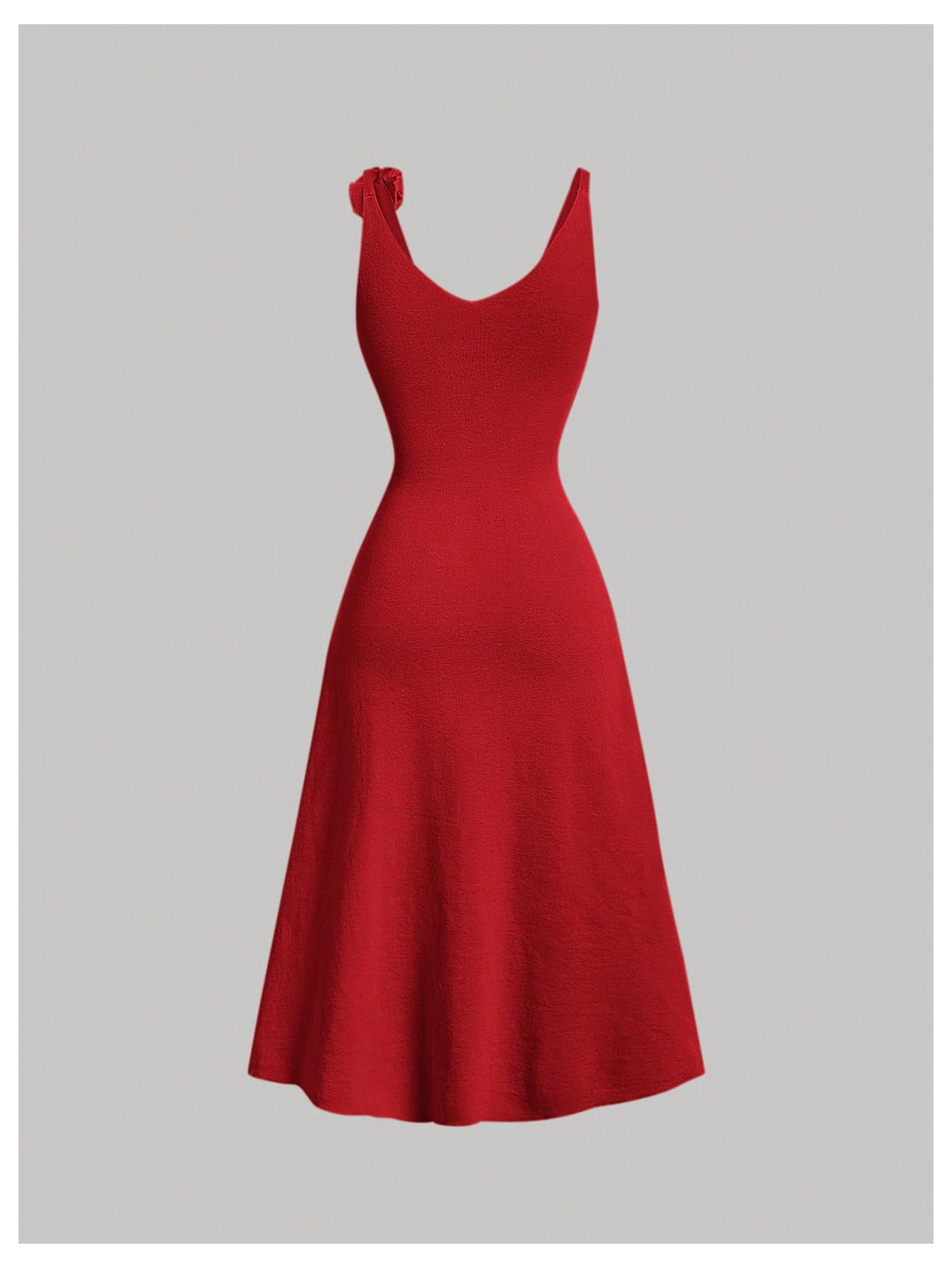 Women's 3D Flower Backless Sweater Dress Sleeveless Slim Fit Flared Hem Midi Dresses