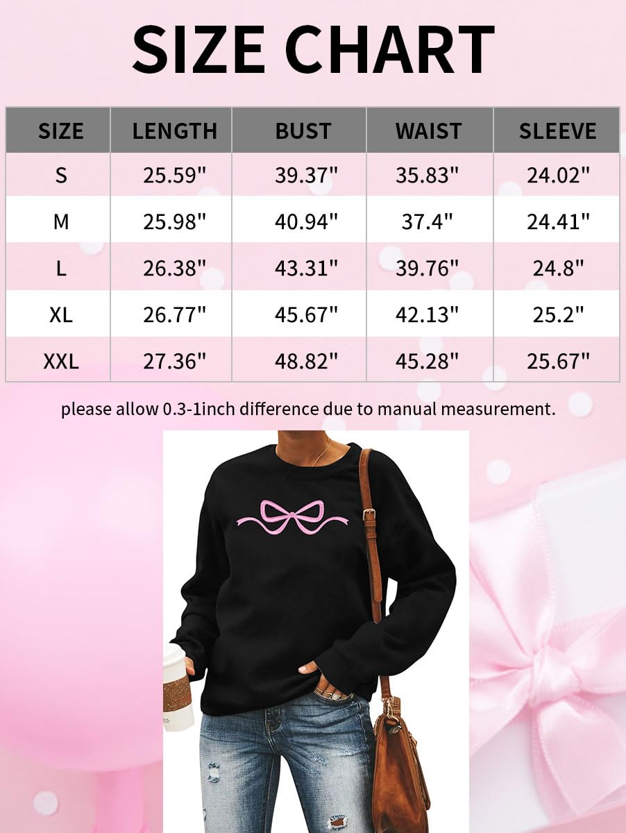Ladies Bow Sweatshirt Coquette Sweater - Embroidered sweatshirt Clean Girl Aesthetic Shirt Fall Crewneck Pullover