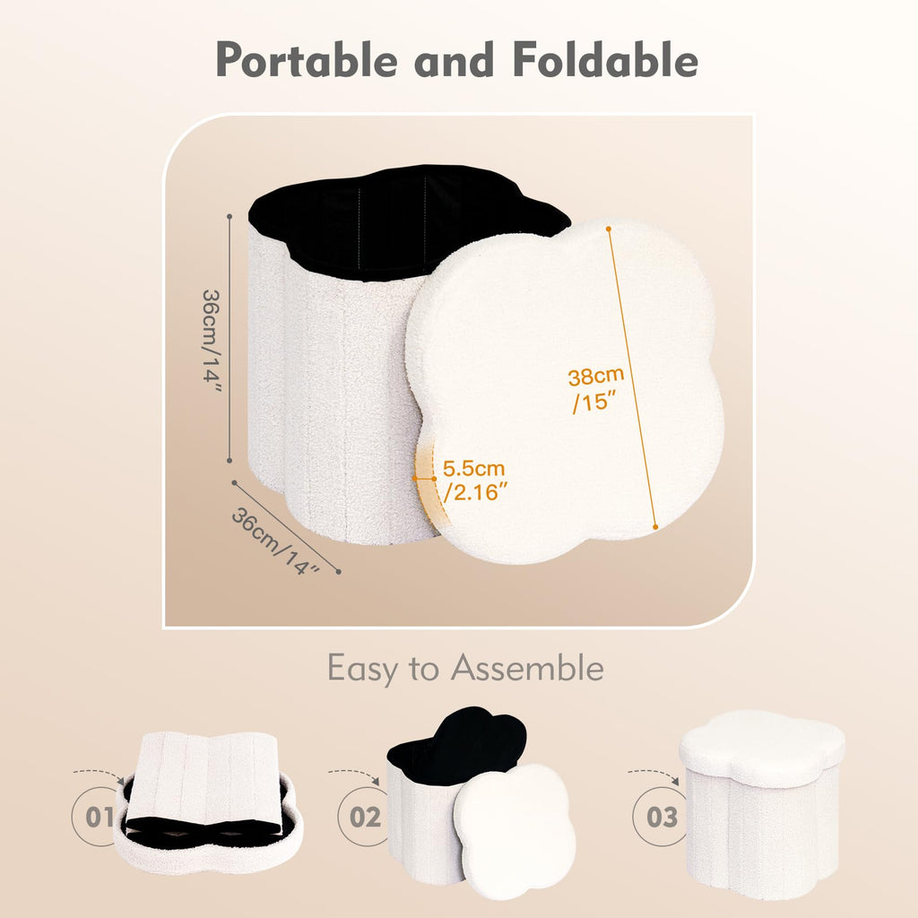 Flower-Shaped Storage Ottoman â€?Boucle Footstool & Seat for Living Room & Dorm