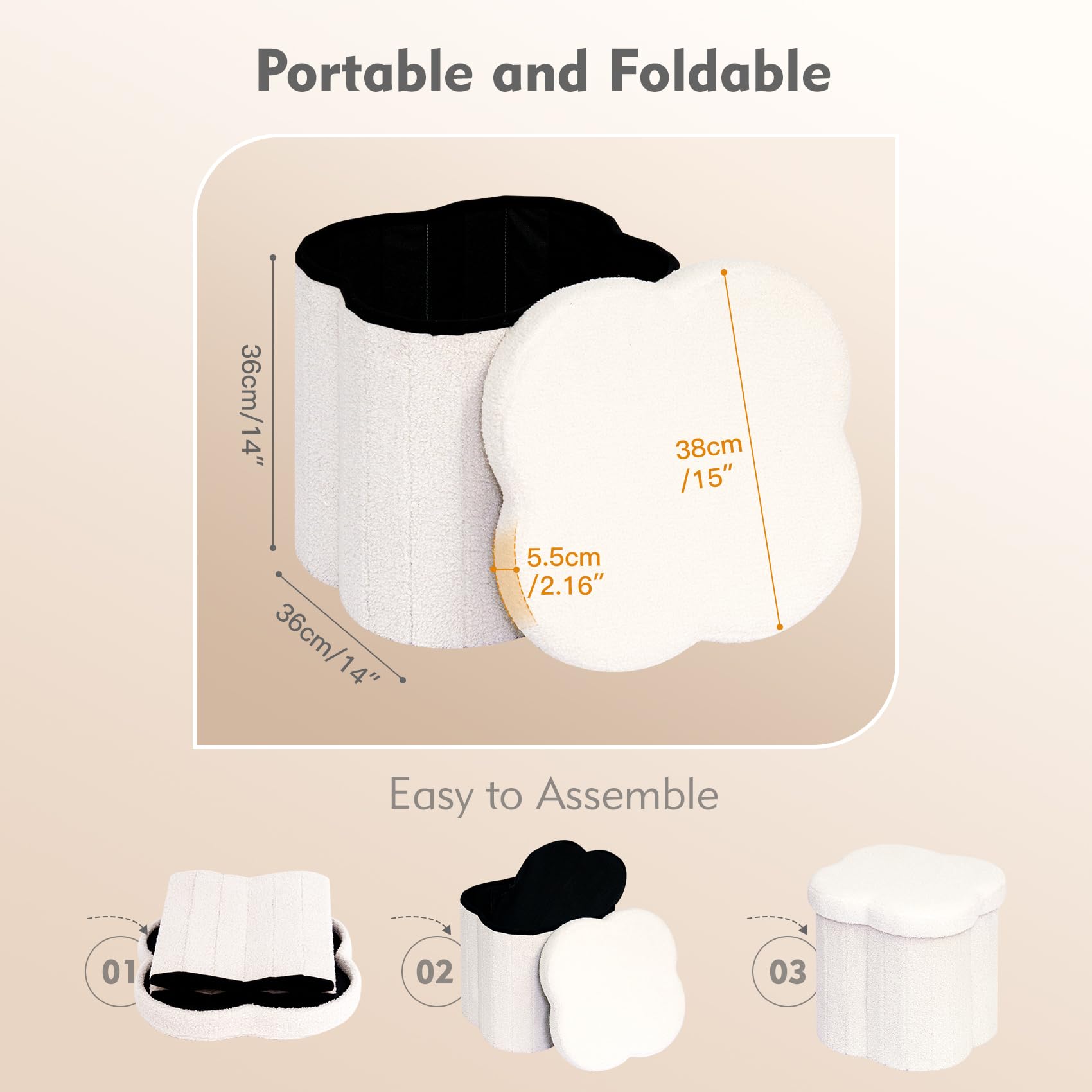 Flower-Shaped Storage Ottoman â€?Boucle Footstool & Seat for Living Room & Dorm