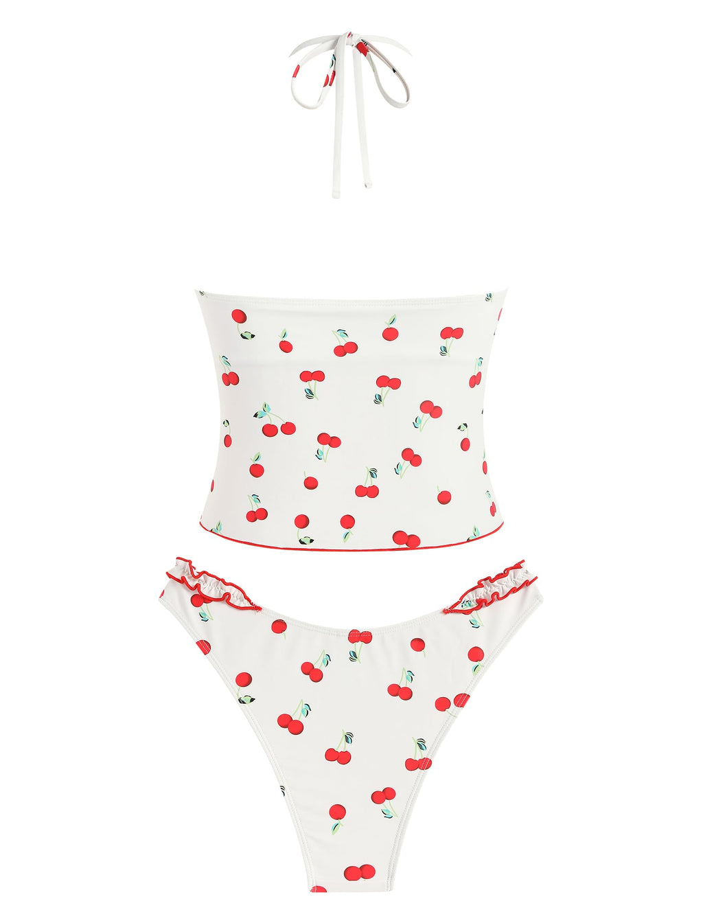 Tankini Swimsuits for Women Smocked Ruffles Tie Front Bowknot Textured High Cut Tanga Tankini Set