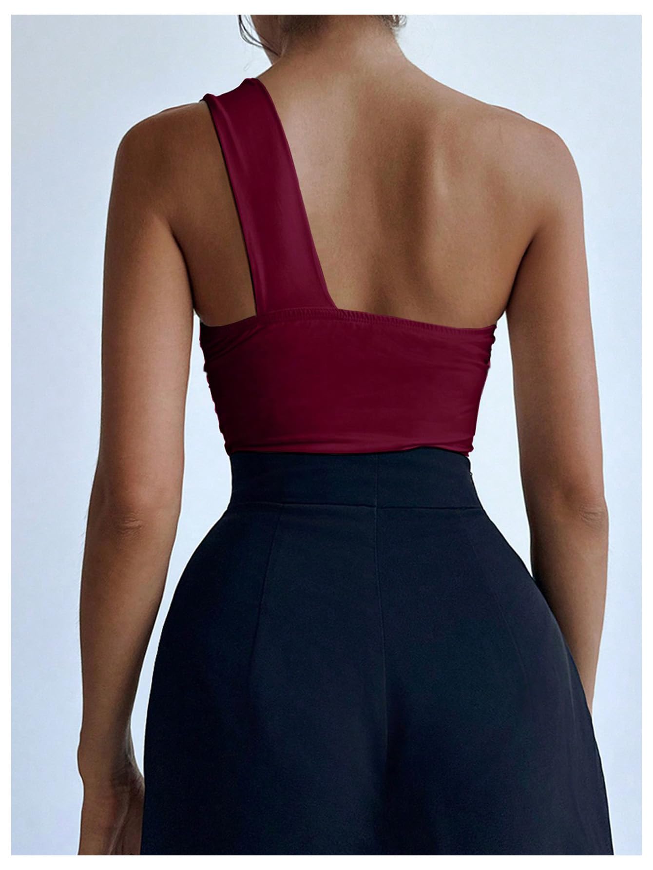Women's One Shoulder Sleeveless Big Bow Front Elegant Fitted Tank Top Bodysuit