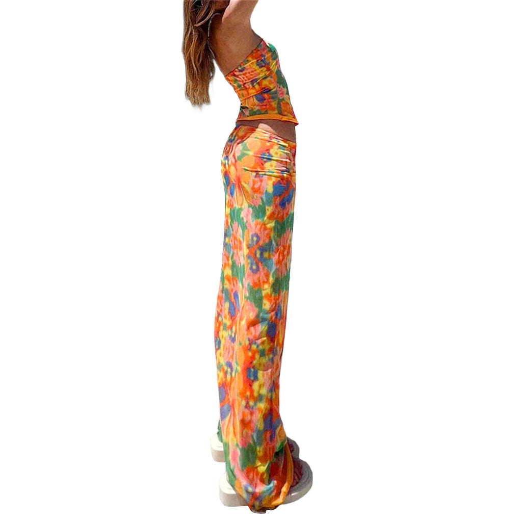 Vintage Lace Maxi Skirt Set Women 2 Piece Outfit Strapless Split Tube Top and Maxi Skirt Set