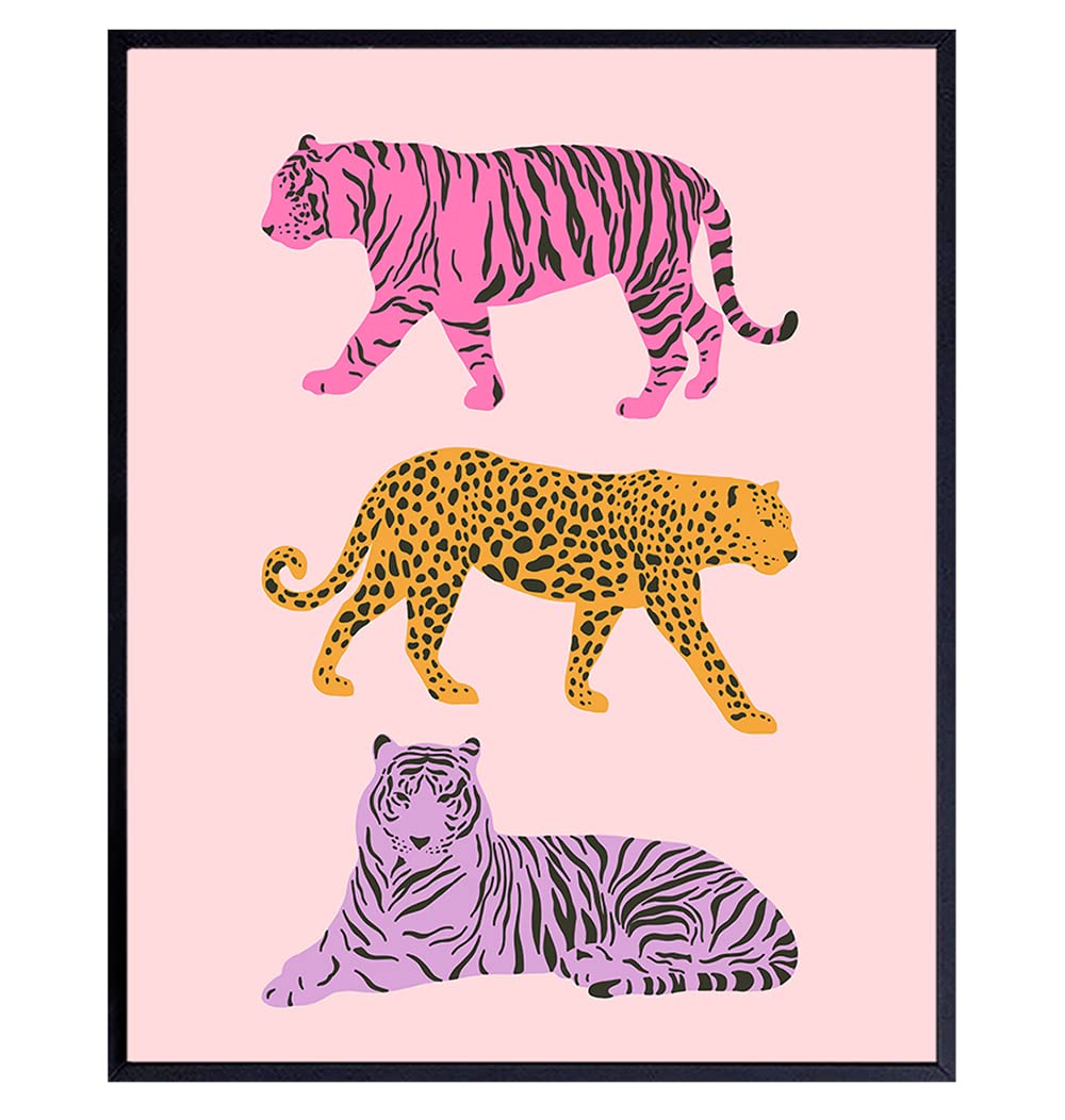 UNFRAMED Aesthetic Minimalist Mid-century Modern Cheetah Print Wall Art & Decor - Leopard Tiger Wall Decor - Art - Pink Preppy Room Decor Poster - 8x10