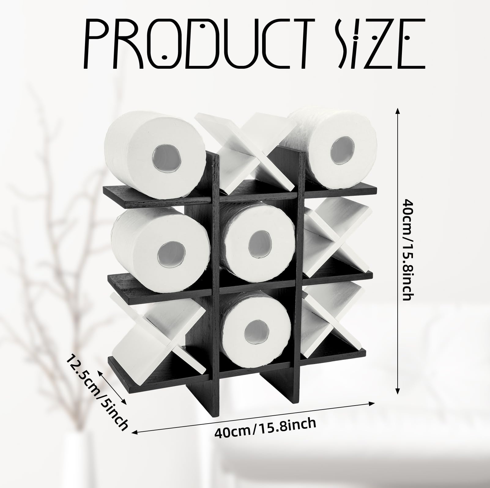 Tic Tac Toe Toilet Paper Holder Stand Bathroom Wall Decor Rustic Wooden Hanging Storage Freestanding Wall Mounted Shelves Decor