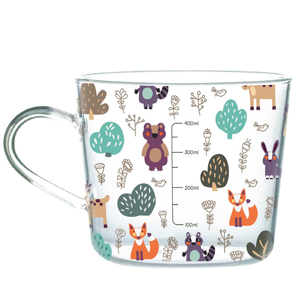 Forest Party Clear Glass Mug with Handles 17oz Cute Glass Measuring Cup