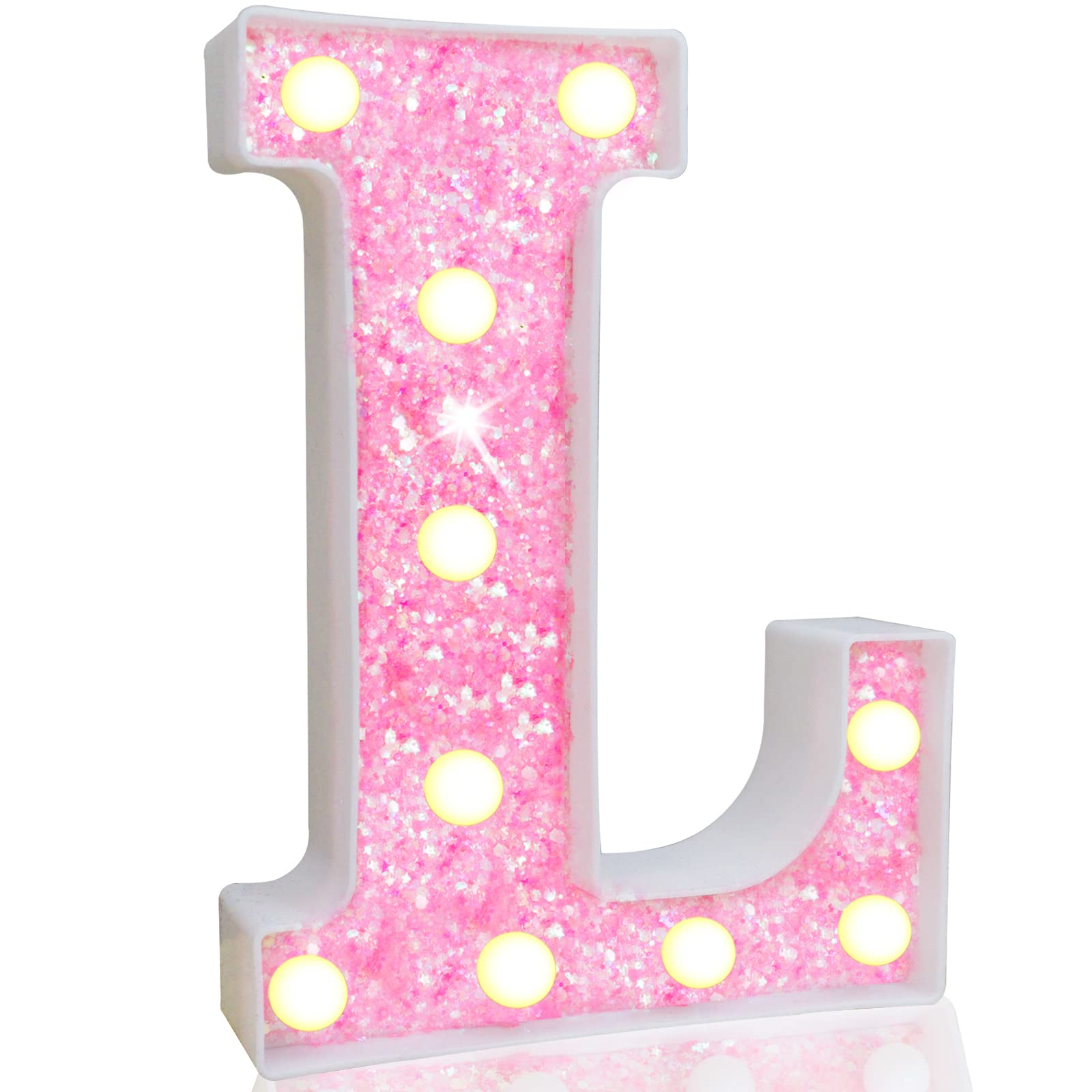 Pink LED Letters Glitter Alphabet LetterS & Numbers Sign Battery Powered