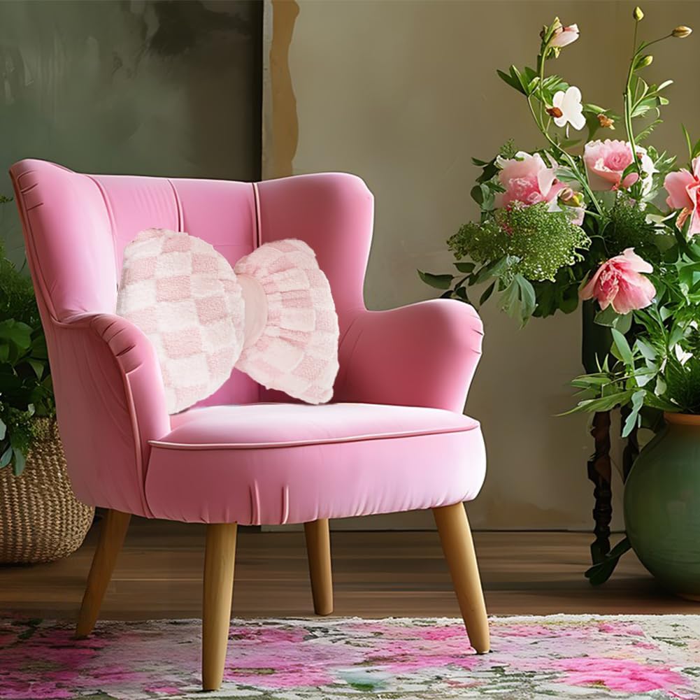 Two Pcs Big Bow Pillow Shaped Cushion Plush Car Lumbar Pillow Aesthetic Home Decor Throw Pillows for Room Bed Sofa Couch Decor