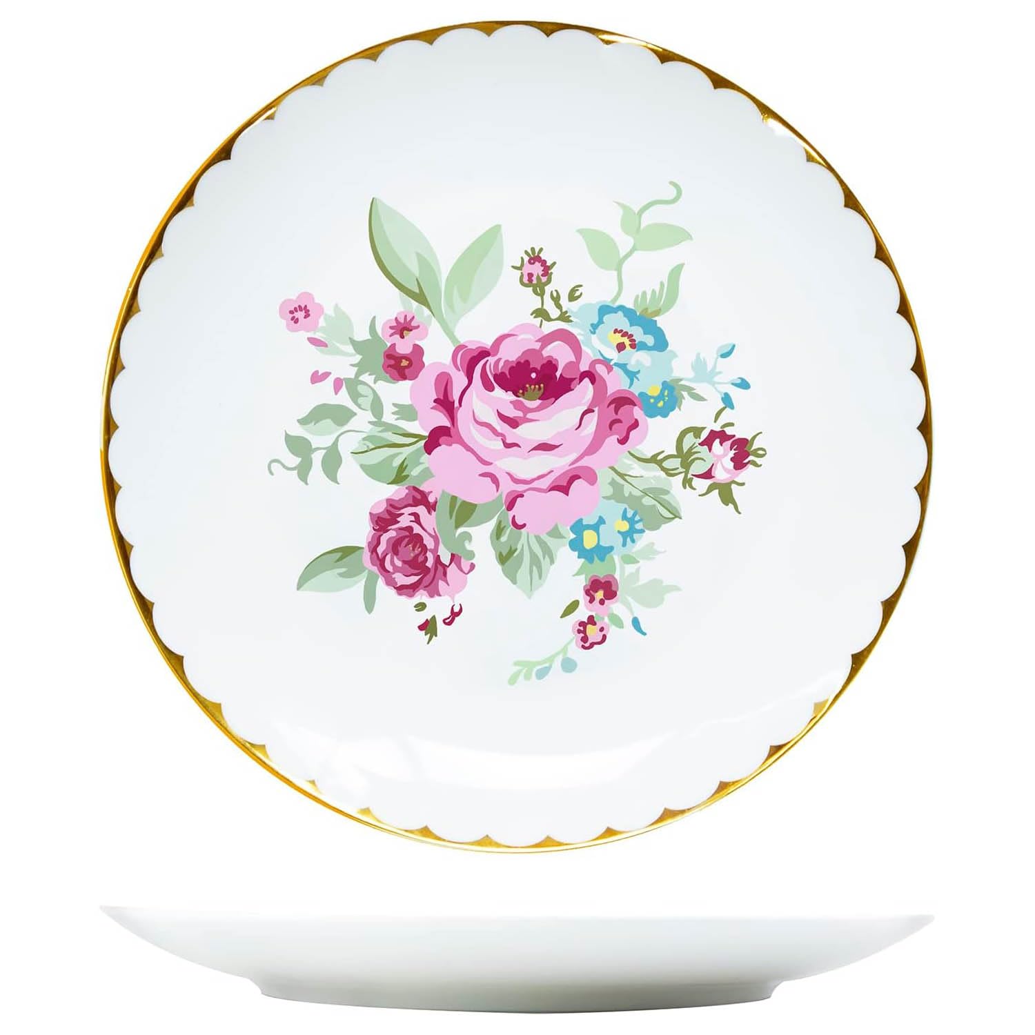 Vintage Floral Flowers Pattern Ceramic Plates, Set of 4