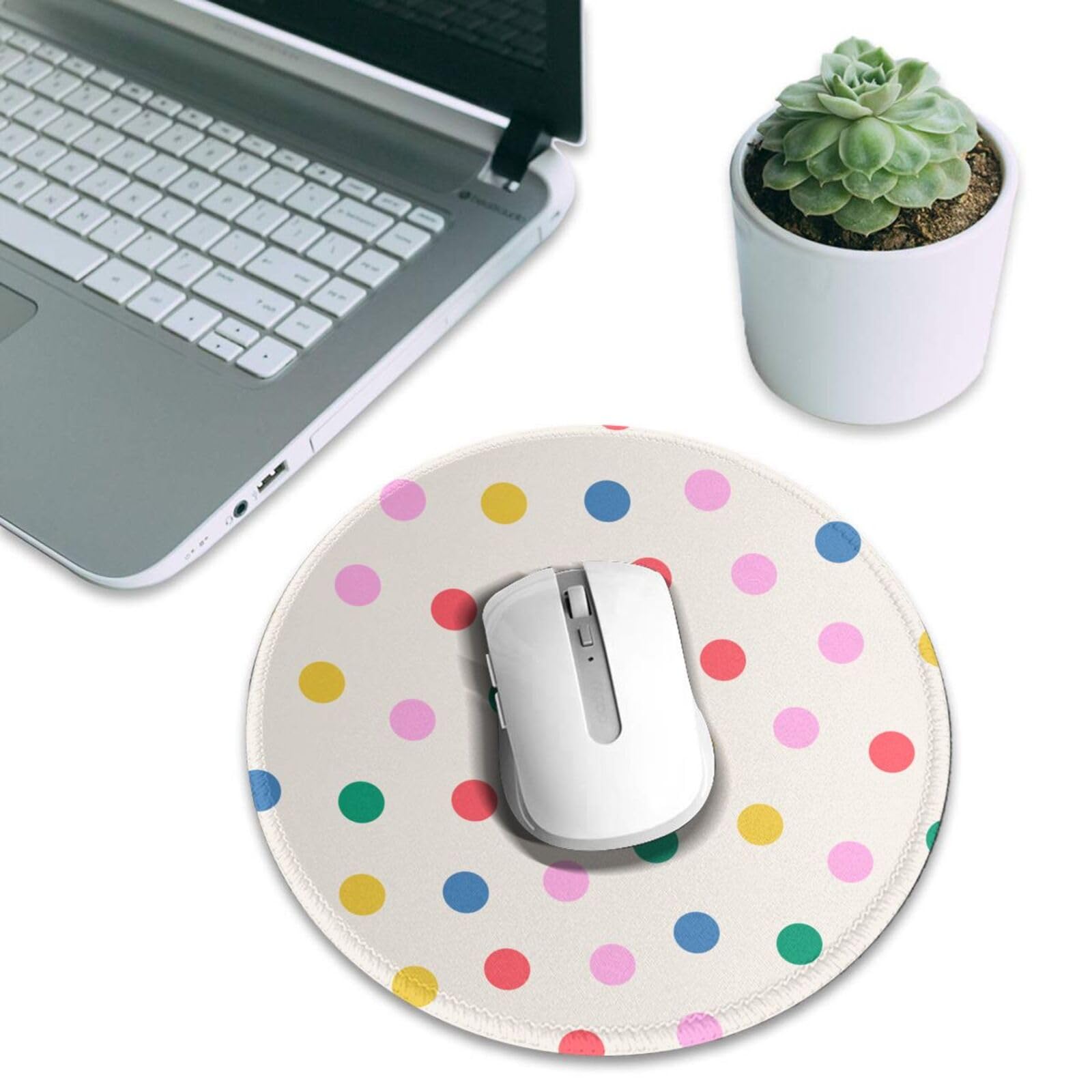 Round Mouse Pad Desk Top - Stitched Edges 8 X 8 Inch