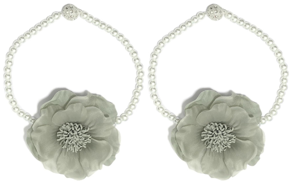 Elegant Pearl Magnetic Curtain Tieback with Handmade Flower Decorative Drapery Holdbacks Rope Holder