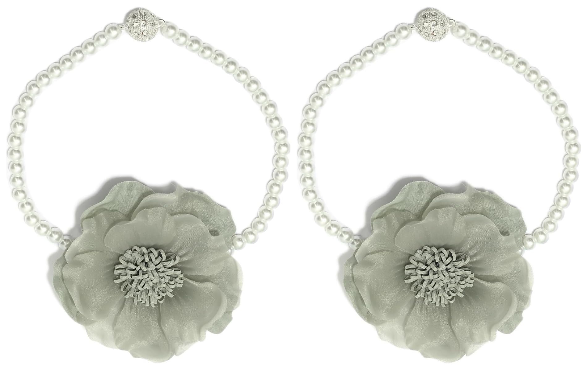 Elegant Pearl Magnetic Curtain Tieback with Handmade Flower Decorative Drapery Holdbacks Rope Holder