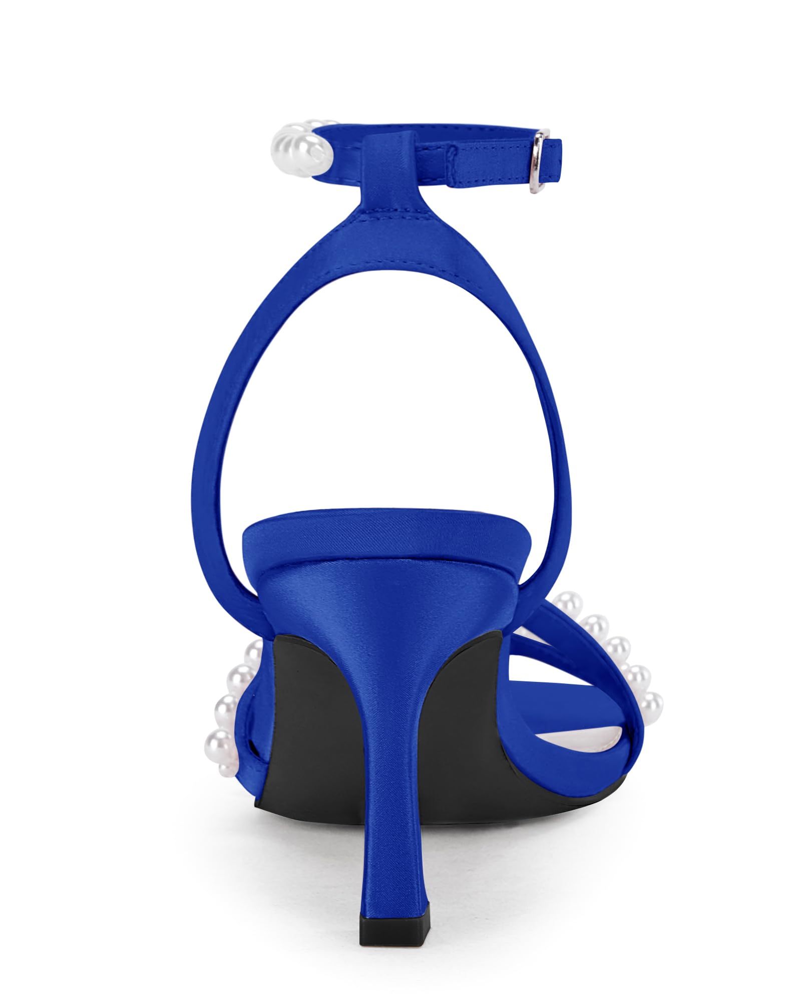 Women's Pearl Kitten Heels Sandals Square Open Toe Dress Sandals Ankle Strap Satin