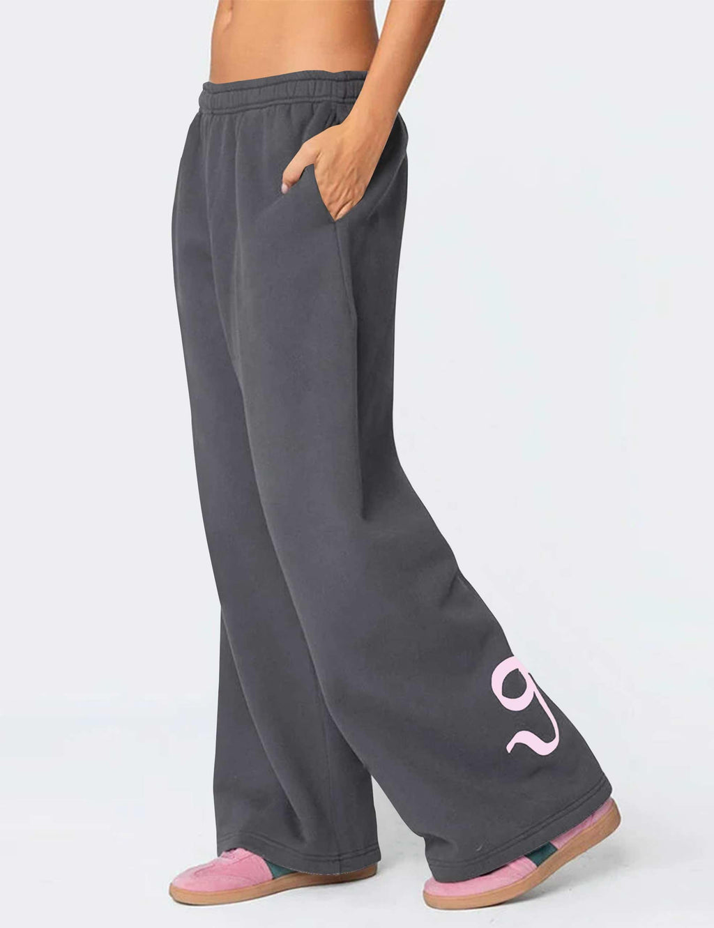 Women's Wide-Leg Sweatpants â€?Straight Leg, Graphic Bow Print, Elastic Waistband, Lounge Joggers with Pockets