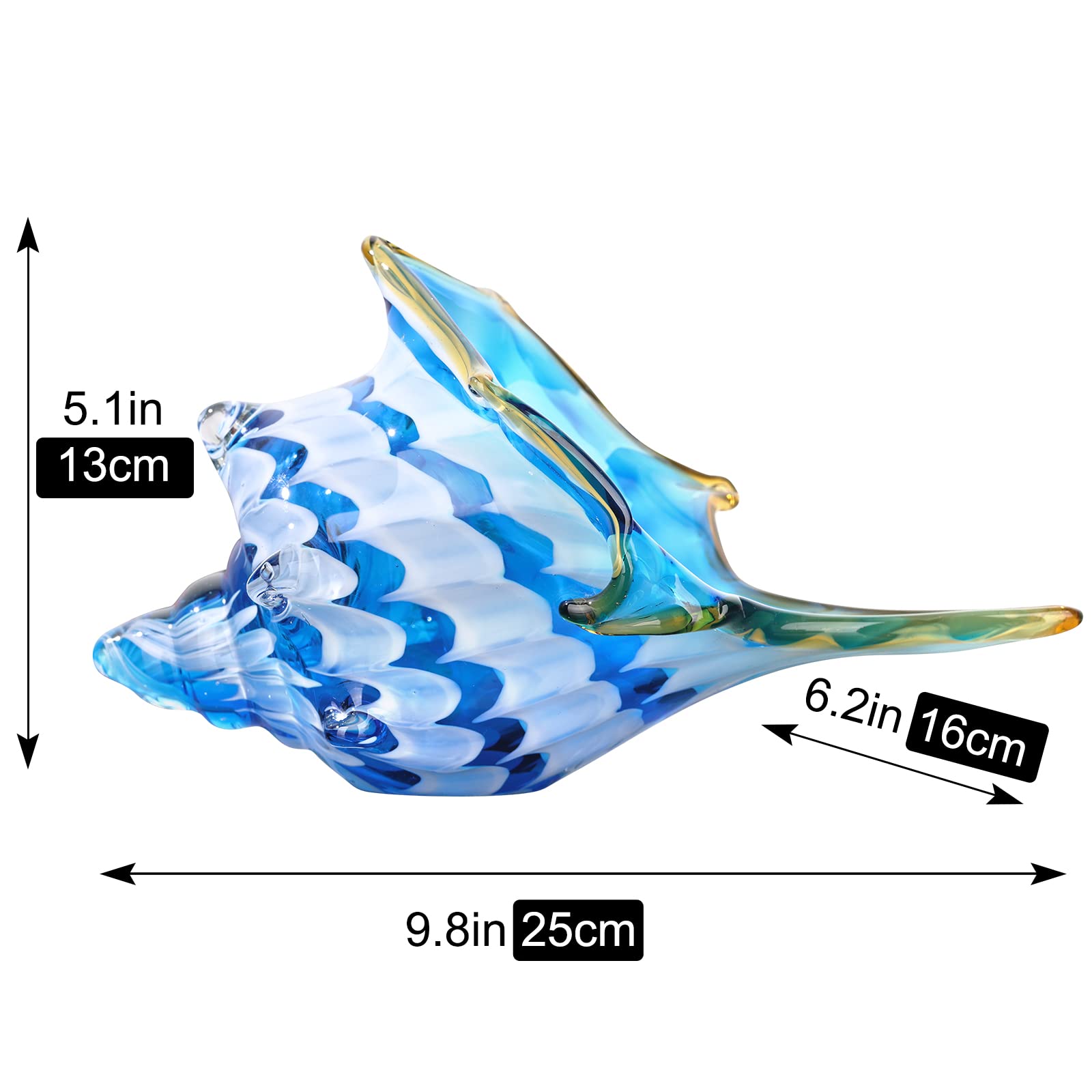 Hand Blown Glass Conch - Coastal Home Decor Conch Corners, Glass Art Conch Sculptures, Office Decor Blown Glass Art, Living Room Table Centerpieces, Bathroom Shelf Tops And Cabinet Decor