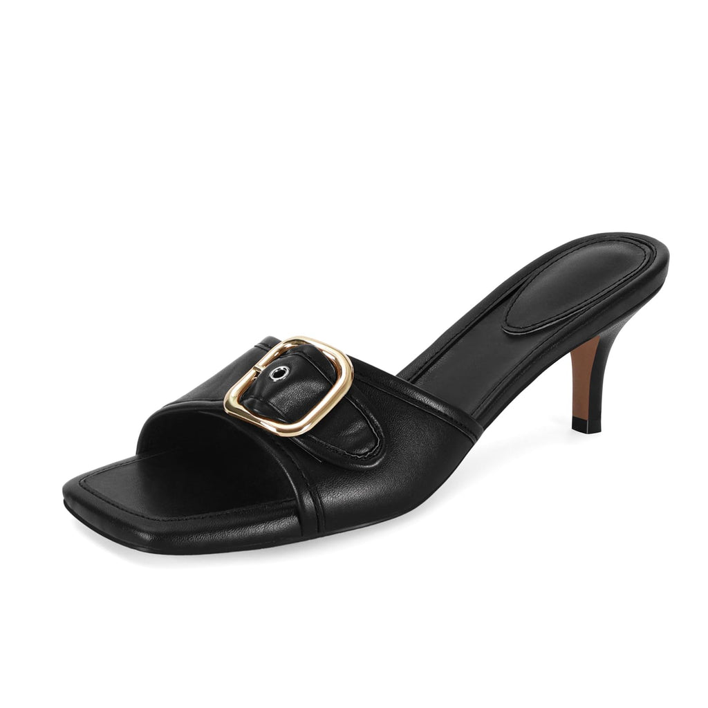 Ladies Kitten Heel Sandals Stiletto Low Heels Slip On Slides Mule Sandal Square Open Toe Dress Shoes