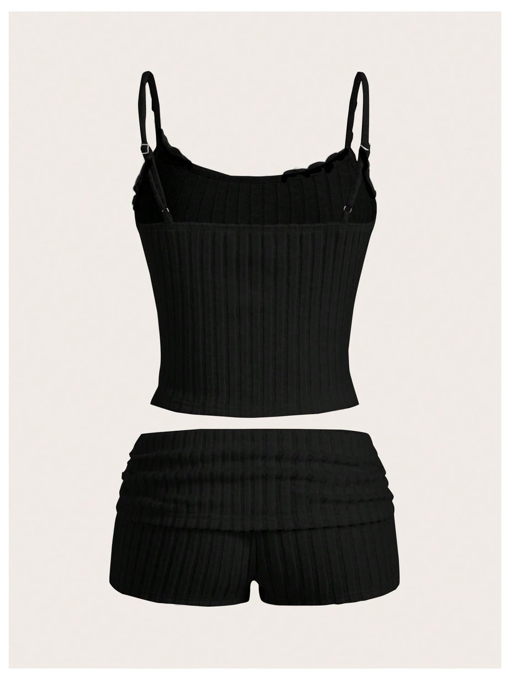 Women's 2 Piece Outfit Ribbed Knit Cute Camisole and Mini Shorts Set