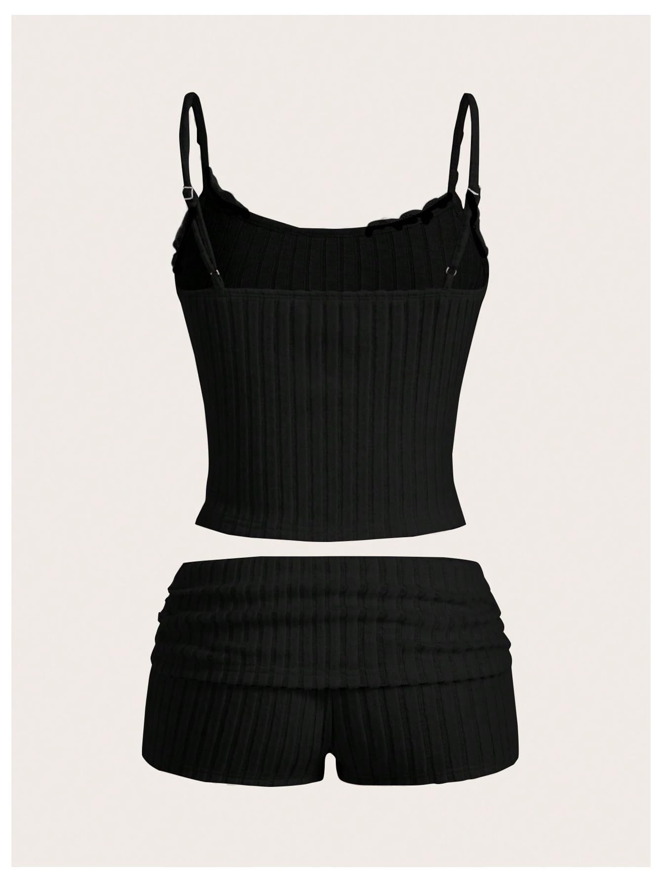 Women's 2 Piece Outfit Ribbed Knit Cute Camisole and Mini Shorts Set