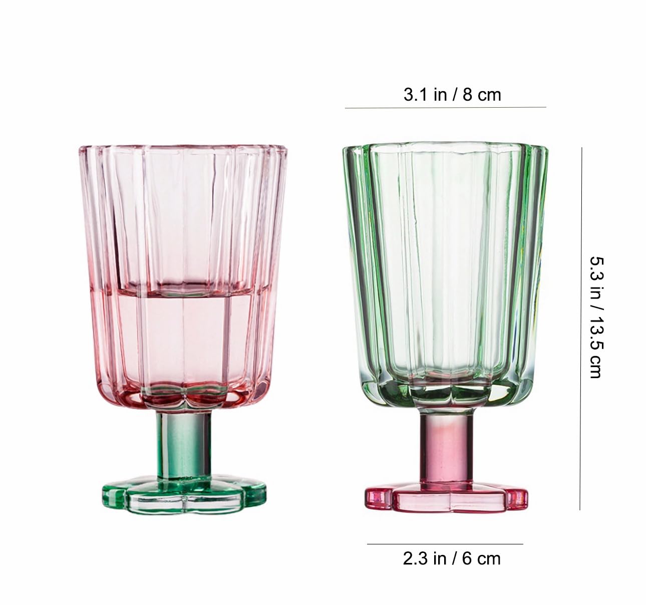 Flower Petal Style Glass Ripple Drinking Glasses Set of 2