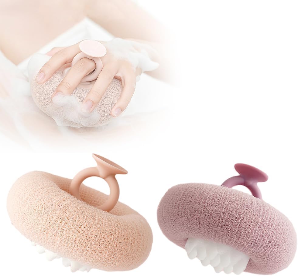Upgraded 2-in-1 Sunflower Bath Ball Exfoliating Bath Sponge Cleaning Brush, Super Soft Sunflower Suction Cup Bath Ball, Sponge Mesh Pouf Shower Ball