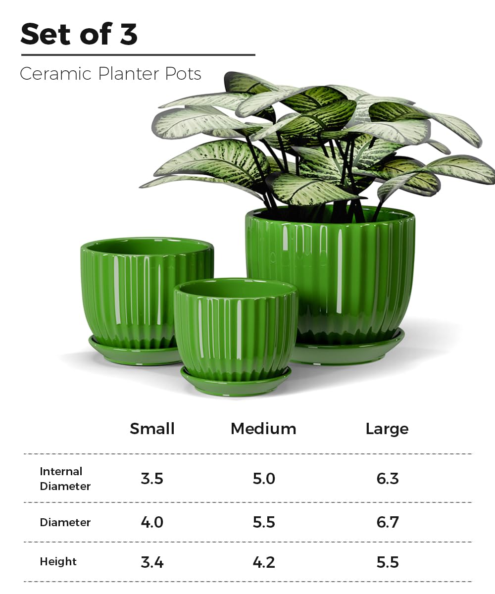 Ceramic Flower Pots, 4"+5"+6" Inch Small Glazed Succulent Planters with Drainage Hole, Modern Indoor Decorative Plant Pots Set of 3,Garden Pots with Saucer