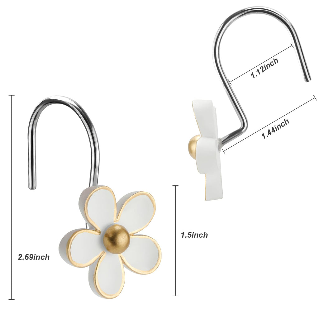 Cute Flower Shower Curtain Hooks, Pretty Floral Themed Elegant Bathroom Decor