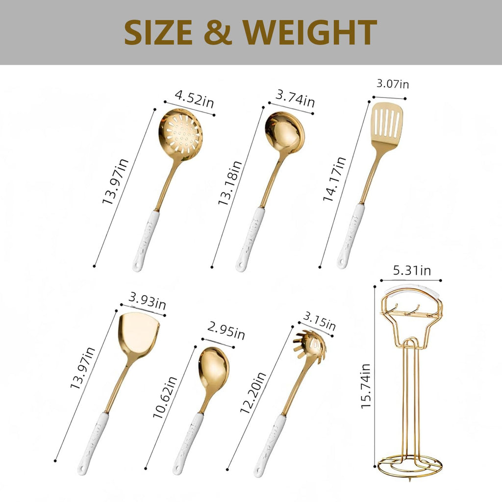 Gold Kitchen Utensils, 7pieces Gold Cooking Utensils Set, Kitchen Tools Set With Utensil Holder, Gold Kitchen Accessories, Dishwasher Safe, Easy To Clean