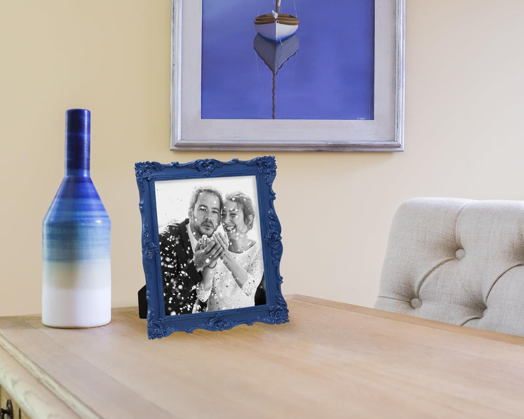 Resin Picture Frame â€?Handcrafted Floral Design with Easel for Tabletop and Wall Display