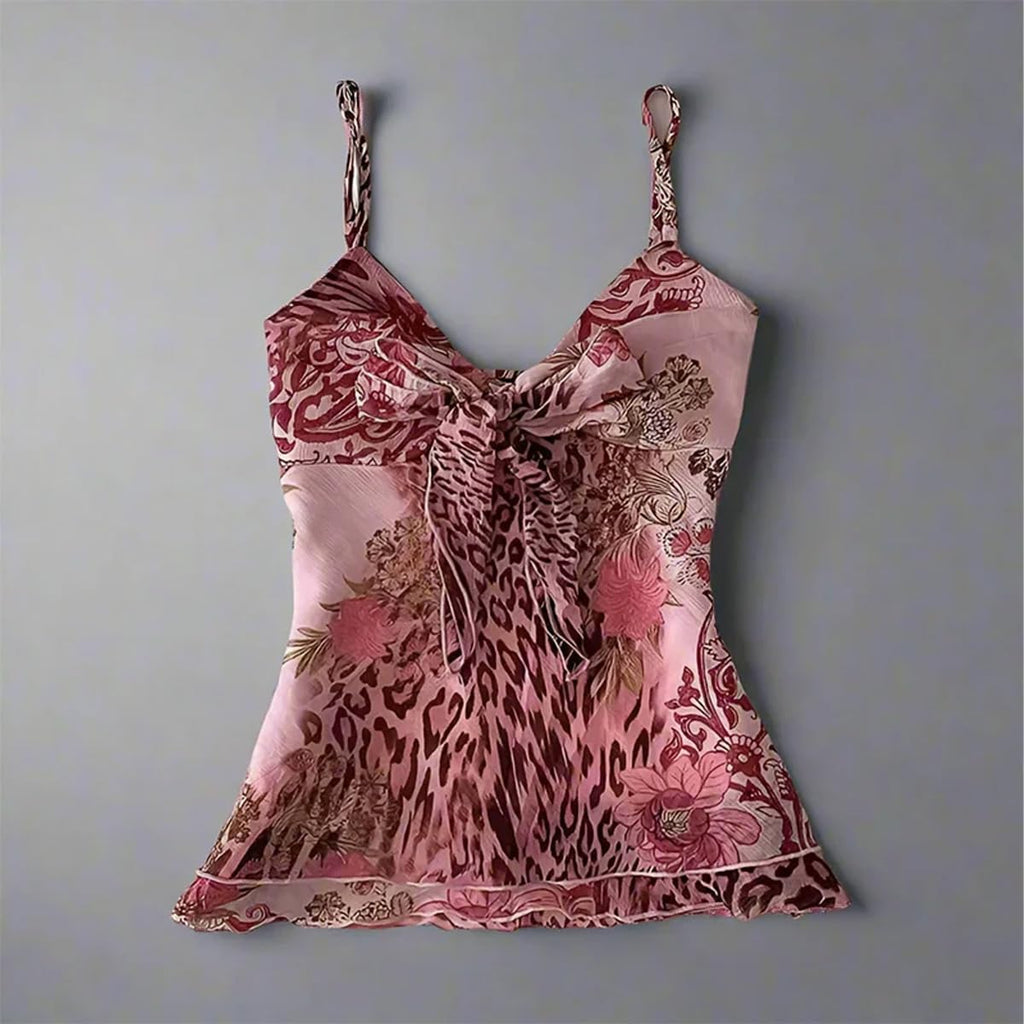 Emo Coquette Cropped Top Grunge 2000s Spaghetti Strap Tops Streetwear Vintage Camisole Y2k Cheetah Tops