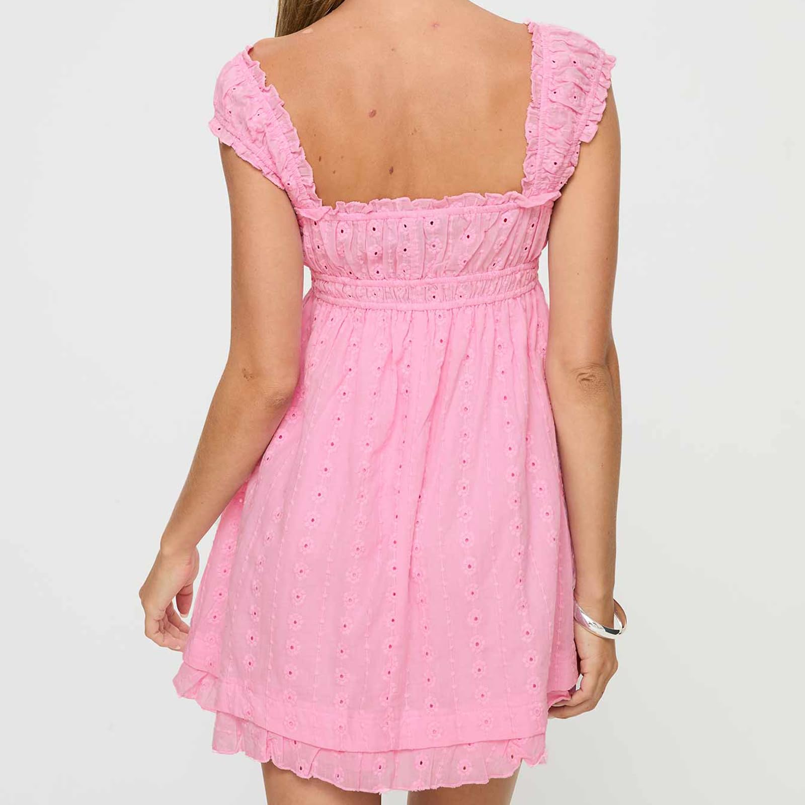 Womens Summer Sleeveless Floral Embroidery Loose A-line Dress for Beach Club Party