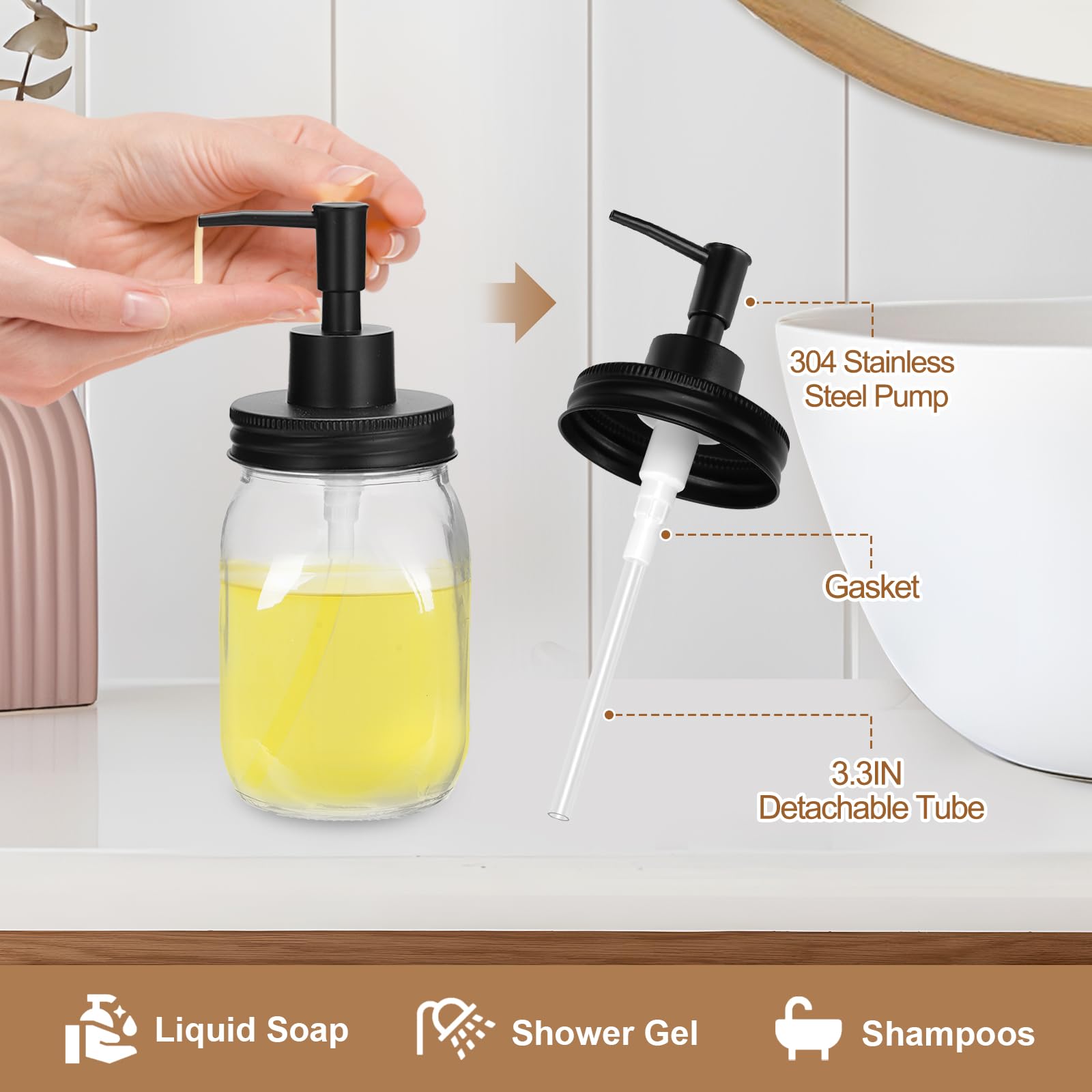 Glass Bathroom Accessories Set 4PCS Bathroom Accessories Set with Soap Dispenser Toothbrush Holder Qtip Holder & Vanity Tray