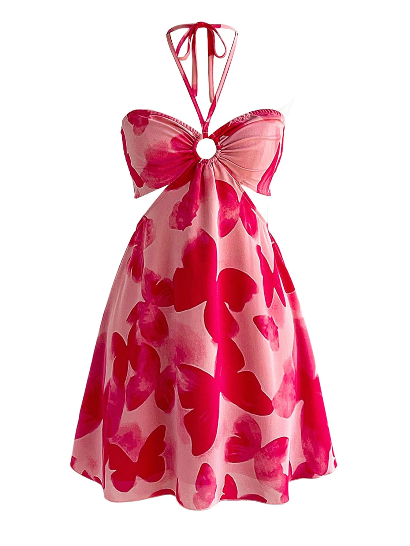 Women's Floral Halter Neck Vacation Dress Sleeveless Cut Out Boho Cami Dress