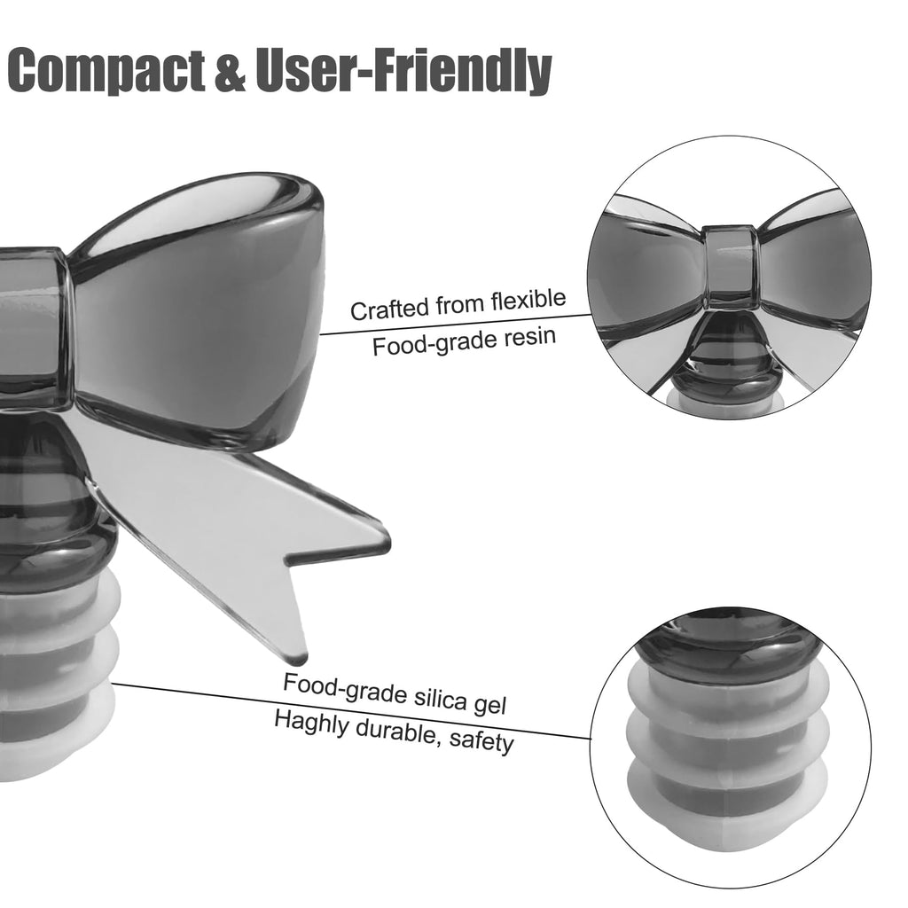 Cute Bowknot Wine Bottle Stoppers - Food-Safe Silicone & Acrylic Resin, Leakproof Seal