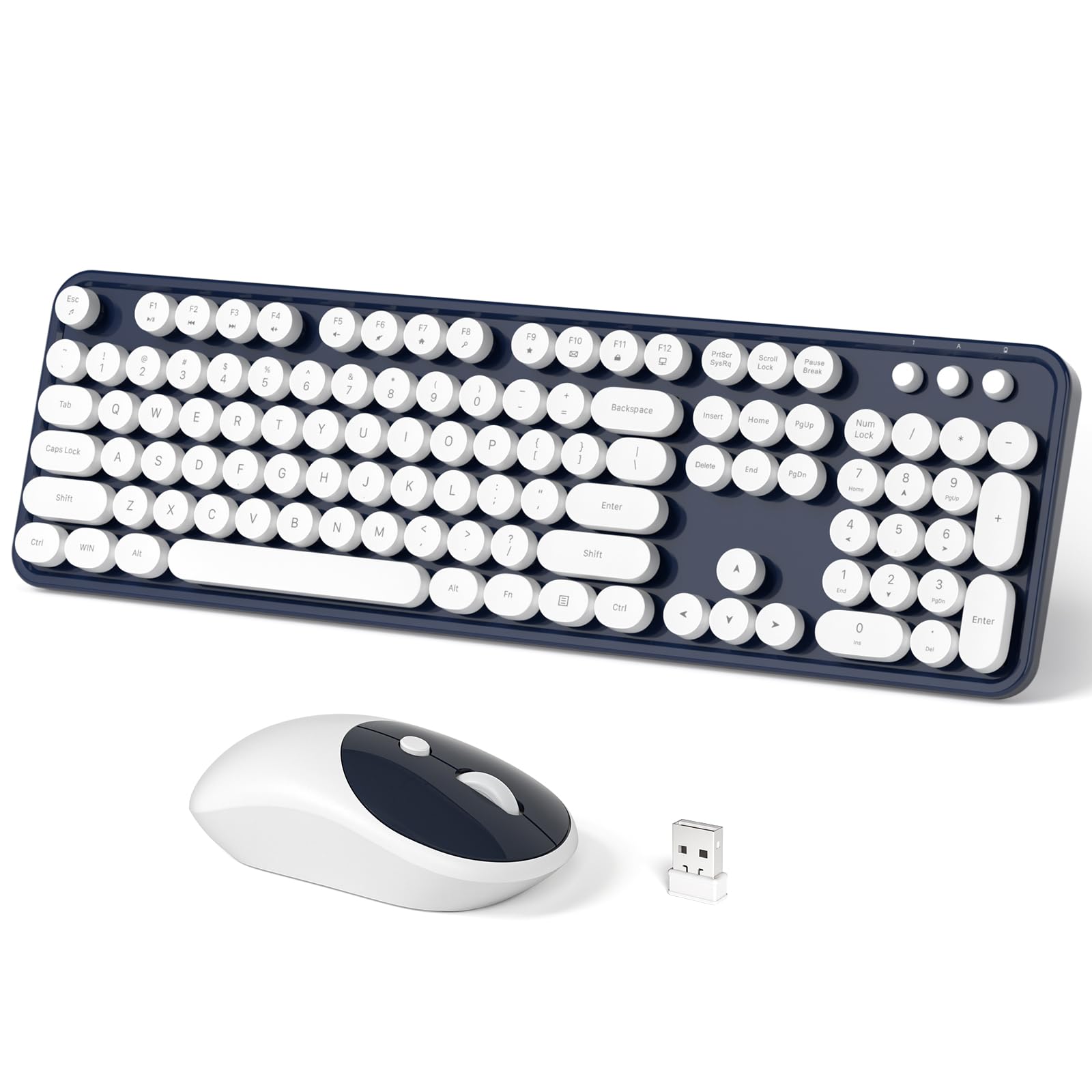 Wireless Keyboard and Mouse Combo, Full-Sized Typewriter Keyboards, Cute Cat Shaped Wireless Mouse, USB Plug and Play for Windows, Computer, PC, Laptop, Desktop